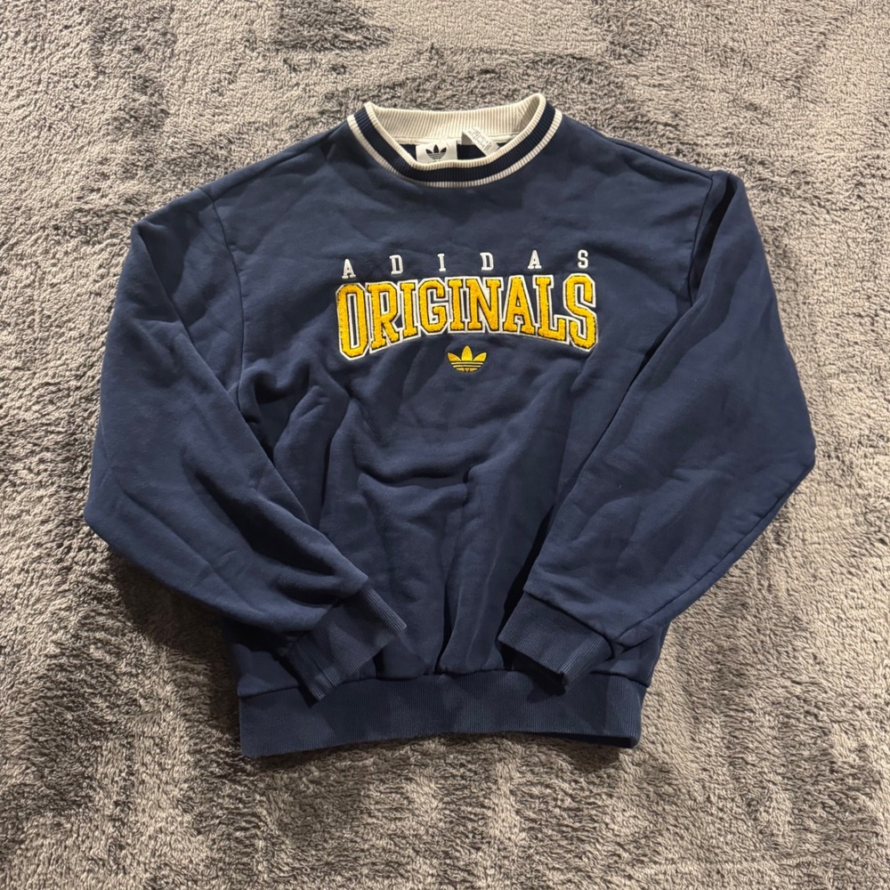 Adidas Originals Sweatshirt Navy Blue Yellow Embroidered Crewneck Mens XS